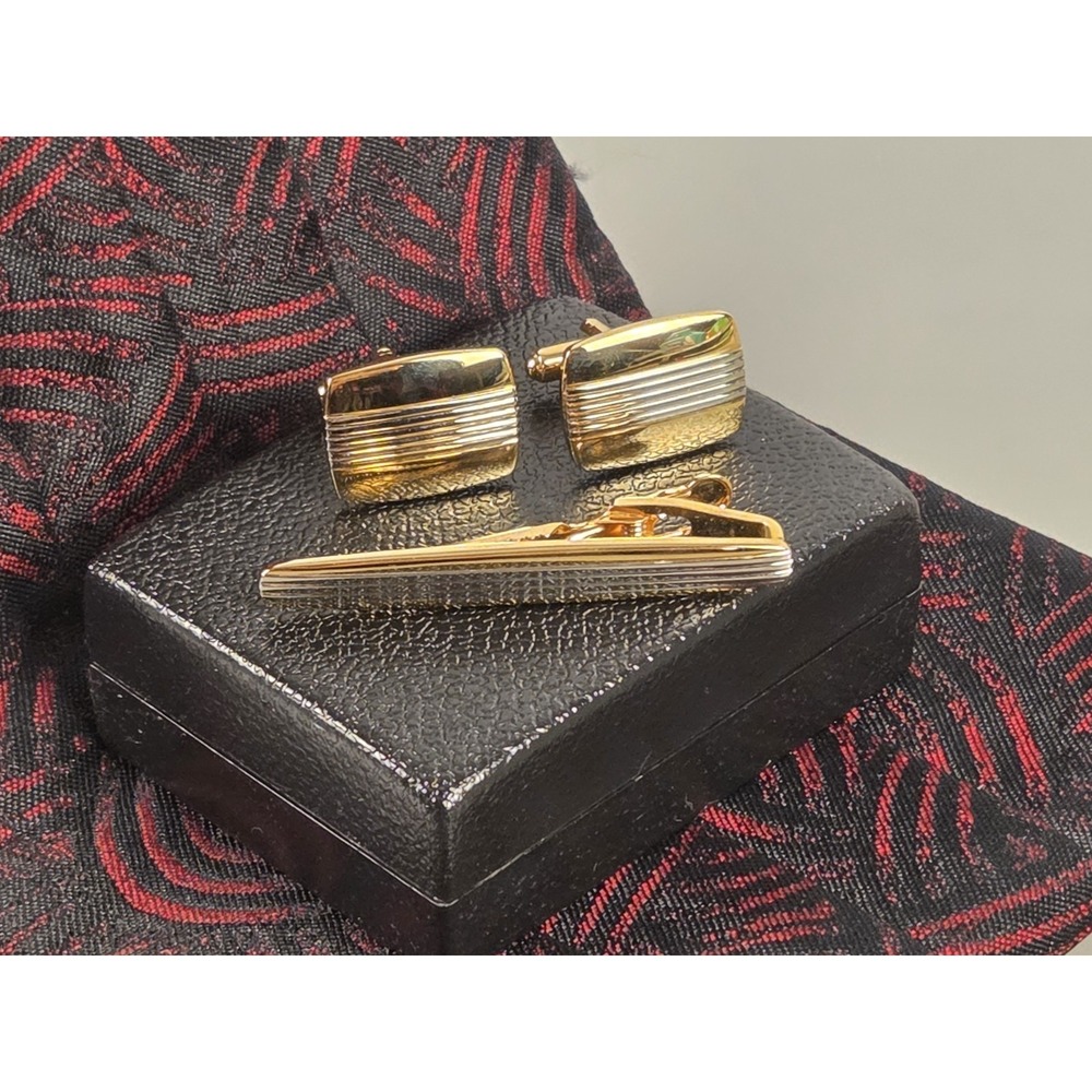 Cuff Links & Tie Clip Set Gold & Silvertone by Bijoux Terner
